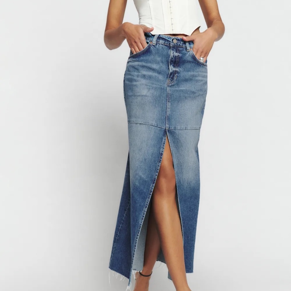 Reformation Tazz Maxi Denim Skirt Blue - Size 28